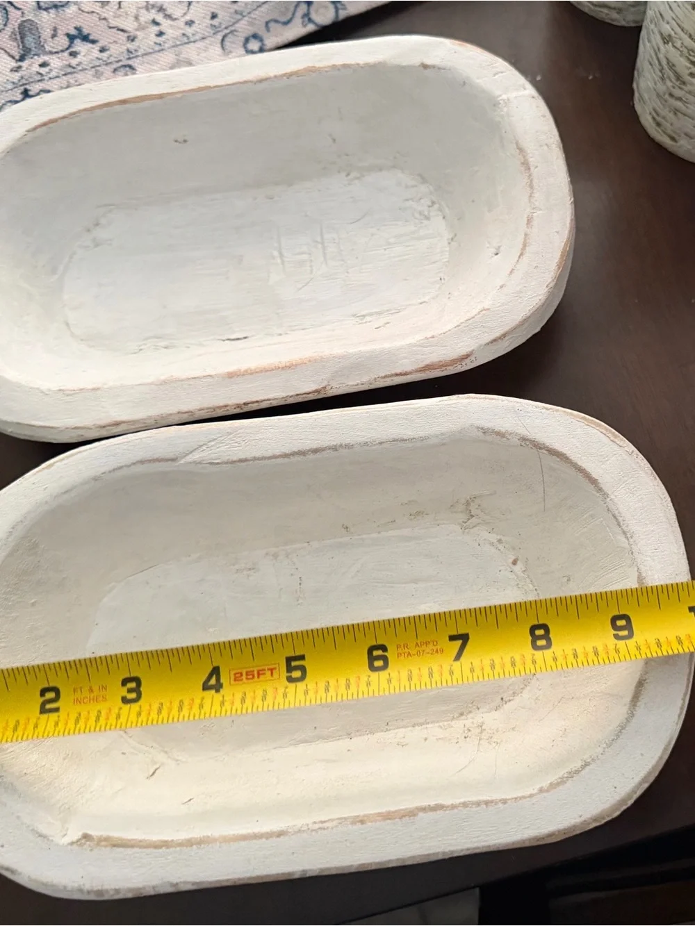2 White Decorative Oval Wood Dough Bowl - Home Bath Accent
